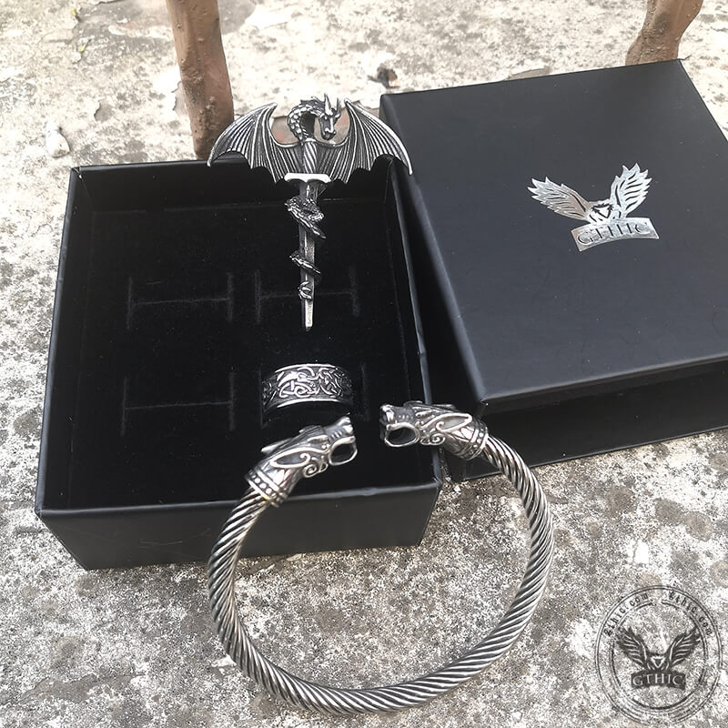 3 Pcs Celtic Dragon Stainless Steel Jewelry Set