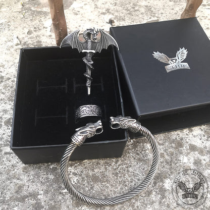 3 Pcs Celtic Dragon Stainless Steel Jewelry Set