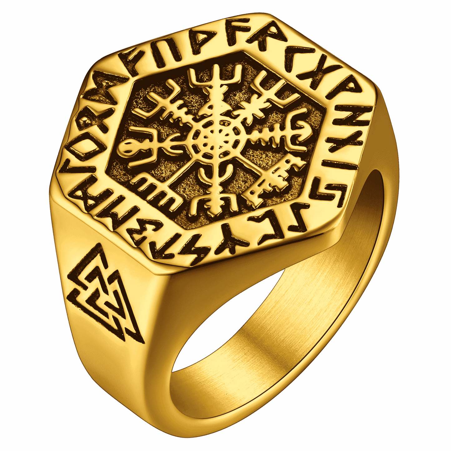 Viking Hexagon Compass Ring With Runes for