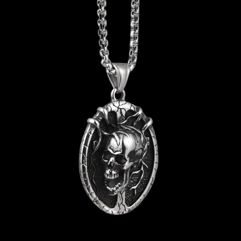 3d Grave Skull Cross Oval Pendant