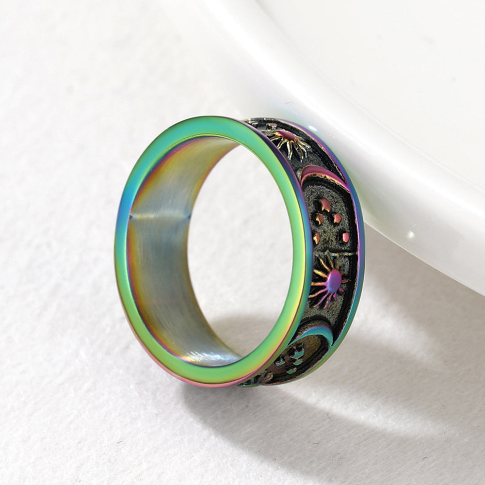 Stainless Steel Sun Moon Star Band Ring for