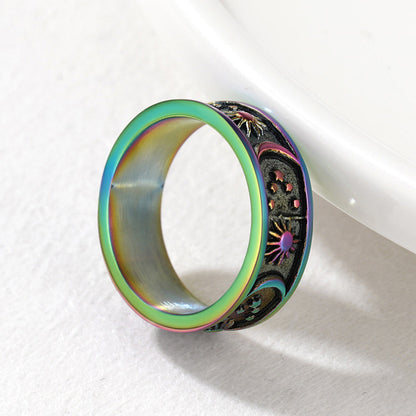 Stainless Steel Sun Moon Star Band Ring for