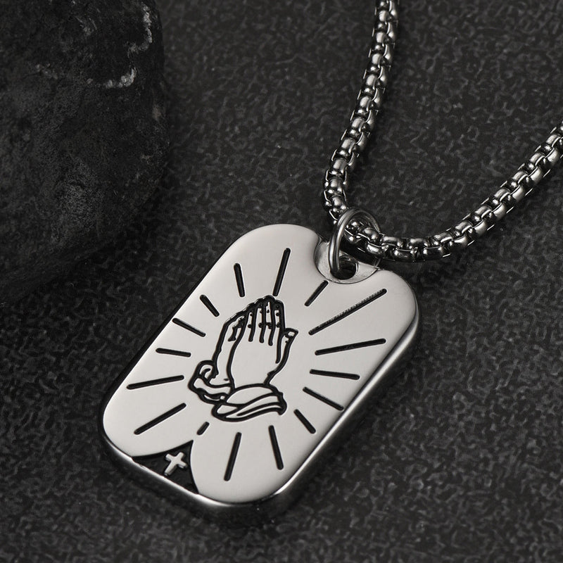 Serenity Prayer Hand Dog Tag Necklace for
