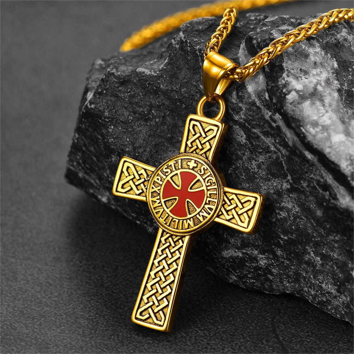 Knights Templar Celtic Cross Pendant Necklace for