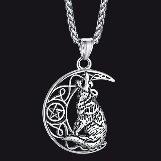 Viking Celtic Crescent Moon Wolf Necklace Jewelry for