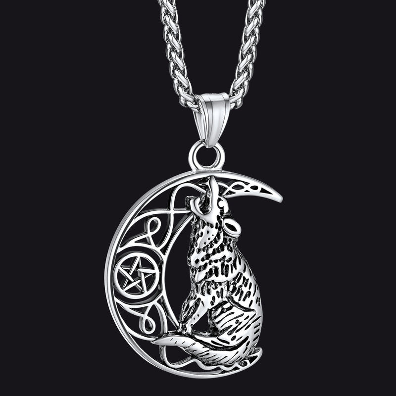 Viking Celtic Crescent Moon Wolf Necklace Jewelry for