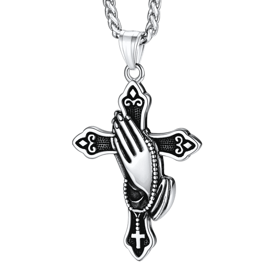 Flash Christian Praying Hands Cross Necklace for