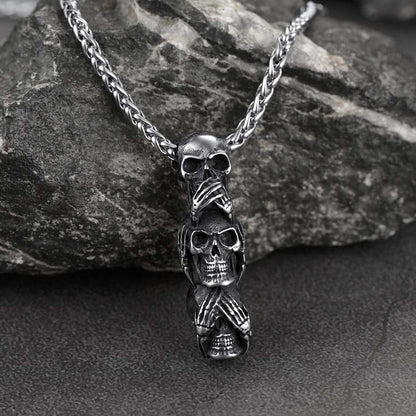 See No Evil, Hear No Evil, Speak No Evil Skull Necklace for