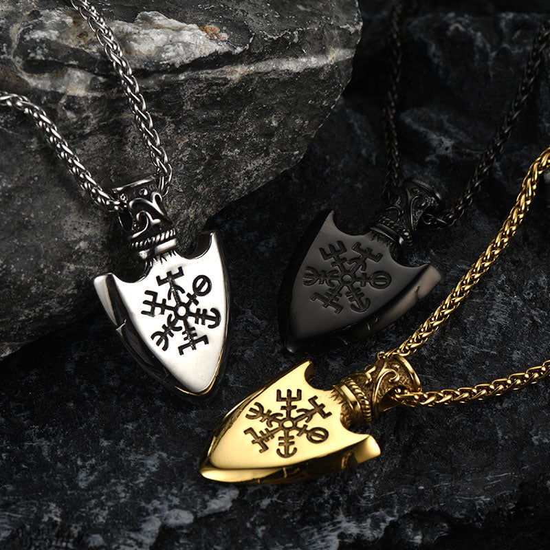 Viking Gungnir Pendant Necklace With Valknut & Compass for