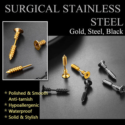 Screw Back Stud Earrings Set of 3 Pairs for