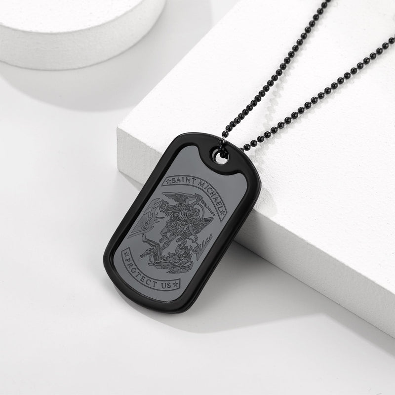 Engraved Military Saint Michael Necklace Dog Tag for