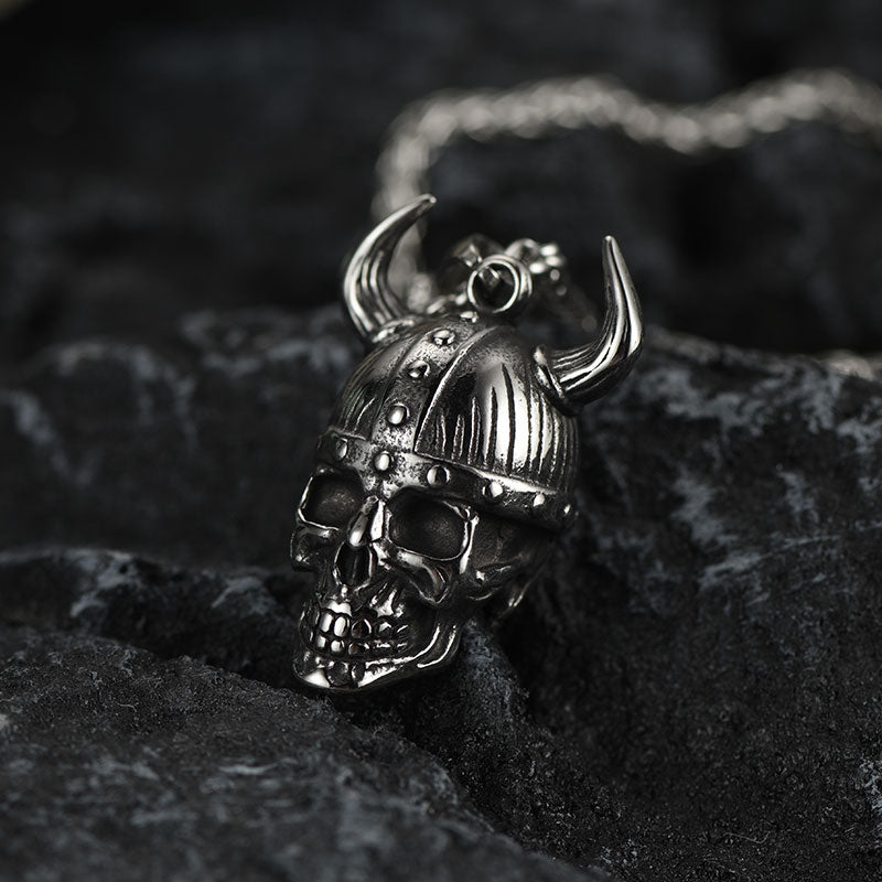 Viking Helmet Skull Pendant Necklace for