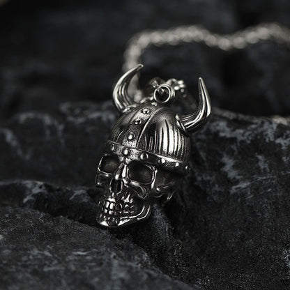 Viking Helmet Skull Pendant Necklace for