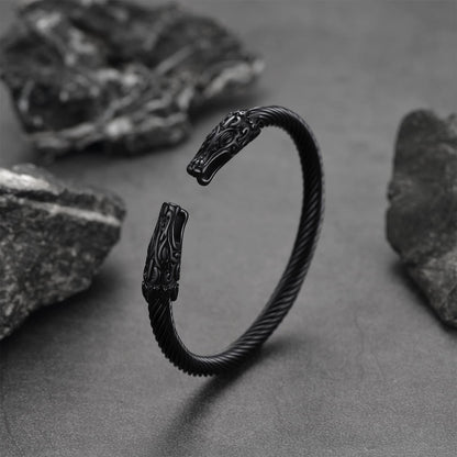 Viking Bracelet Norse Wolf Heads Cuff Bangle for