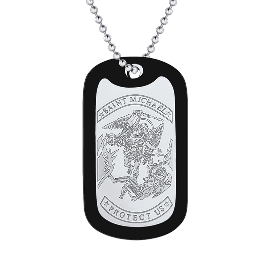 Engraved Military Saint Michael Necklace Dog Tag for
