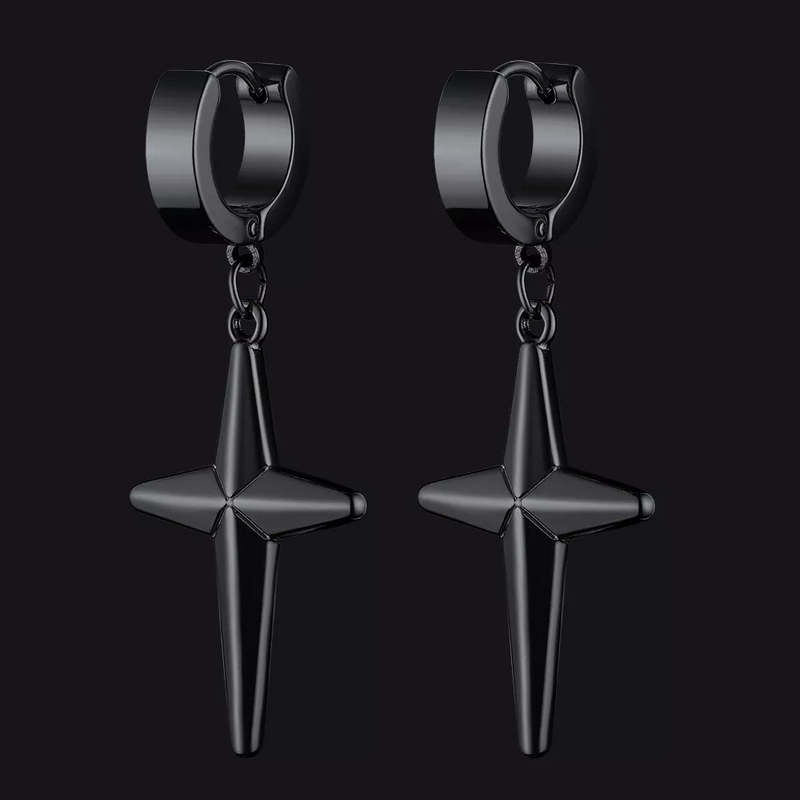 Flash Star Cross Dangle Hoop Earrings for