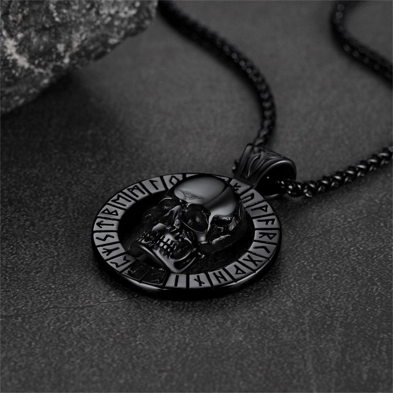 Flash Viking Runes Skull Necklace for