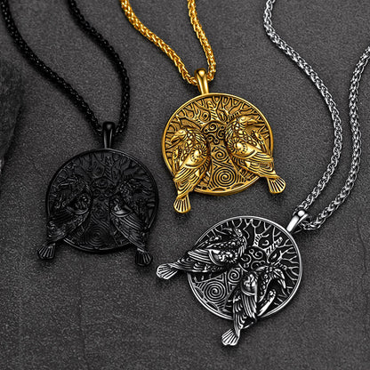 Viking Huginn and Muninn Ravens Coin Necklace for