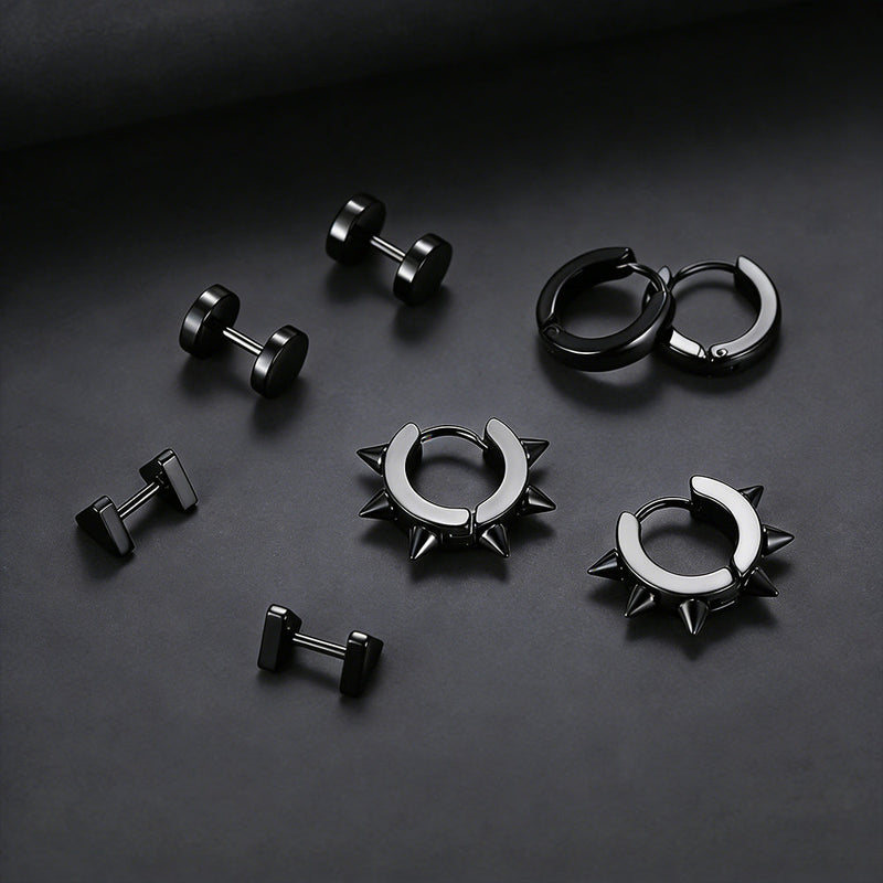 4pcs Rivets/hoop/stud/triangle Earrings Set for