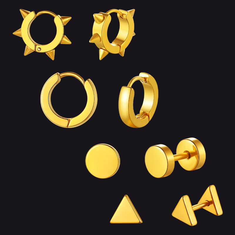 4pcs Rivets/hoop/stud/triangle Earrings Set for