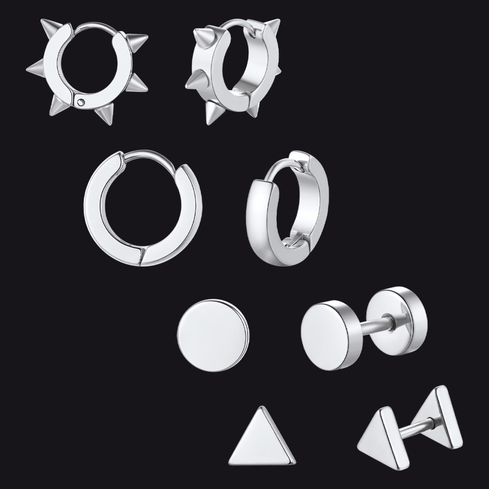 4pcs Rivets/hoop/stud/triangle Earrings Set for