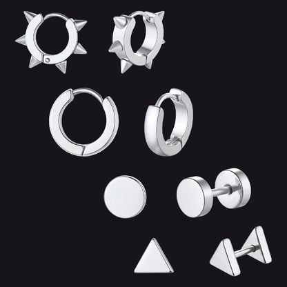 4pcs Rivets/hoop/stud/triangle Earrings Set for