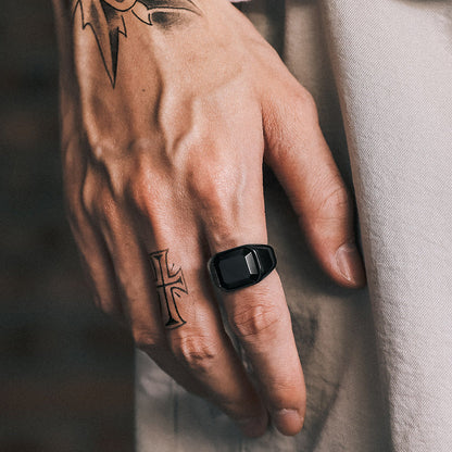 Engraved Black Onyx Signet Ring for