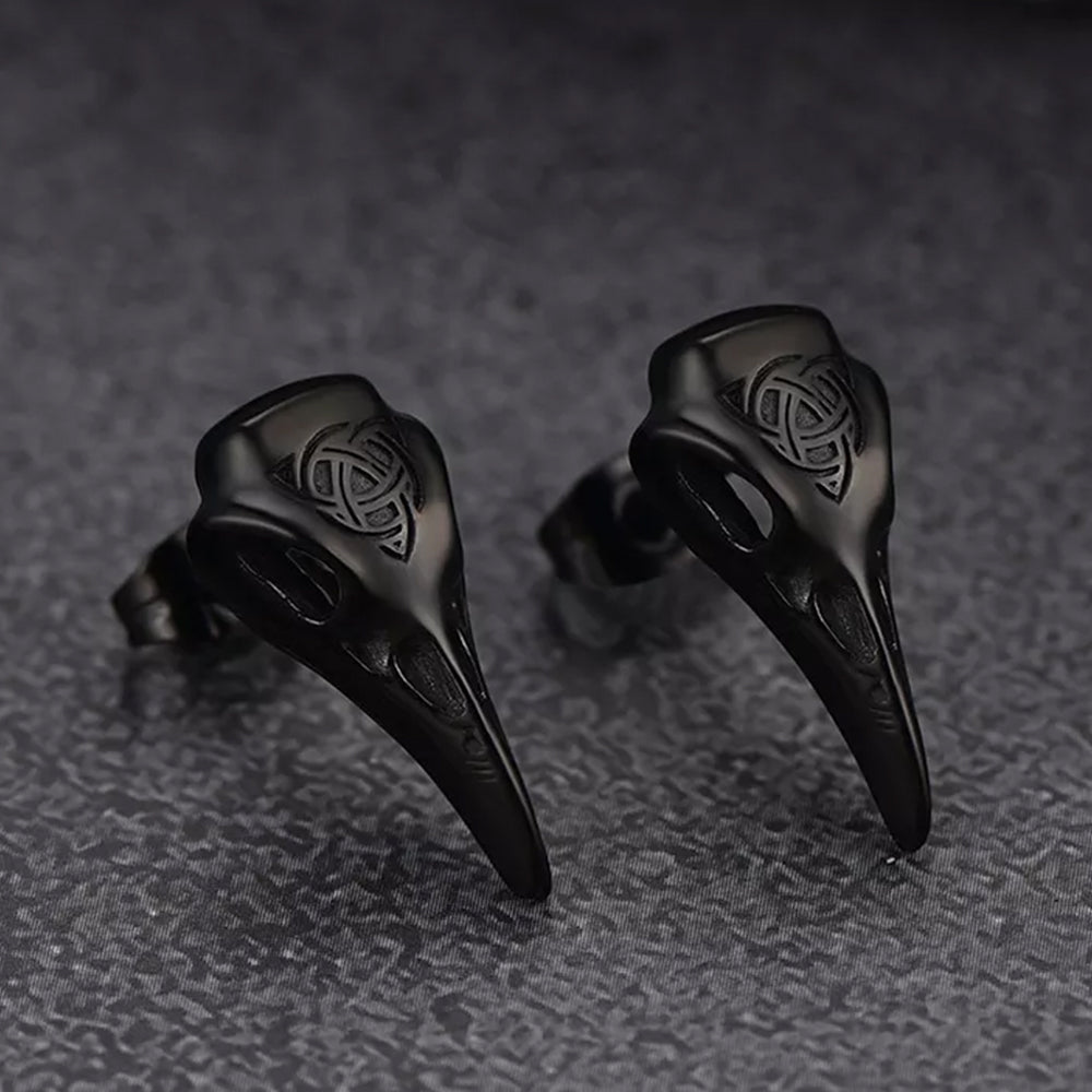 Viking Raven Skull Earrings Studs With Celtic Knot for