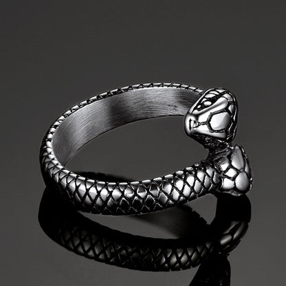 Biker Double Head Snake Stainless Steel Ring for