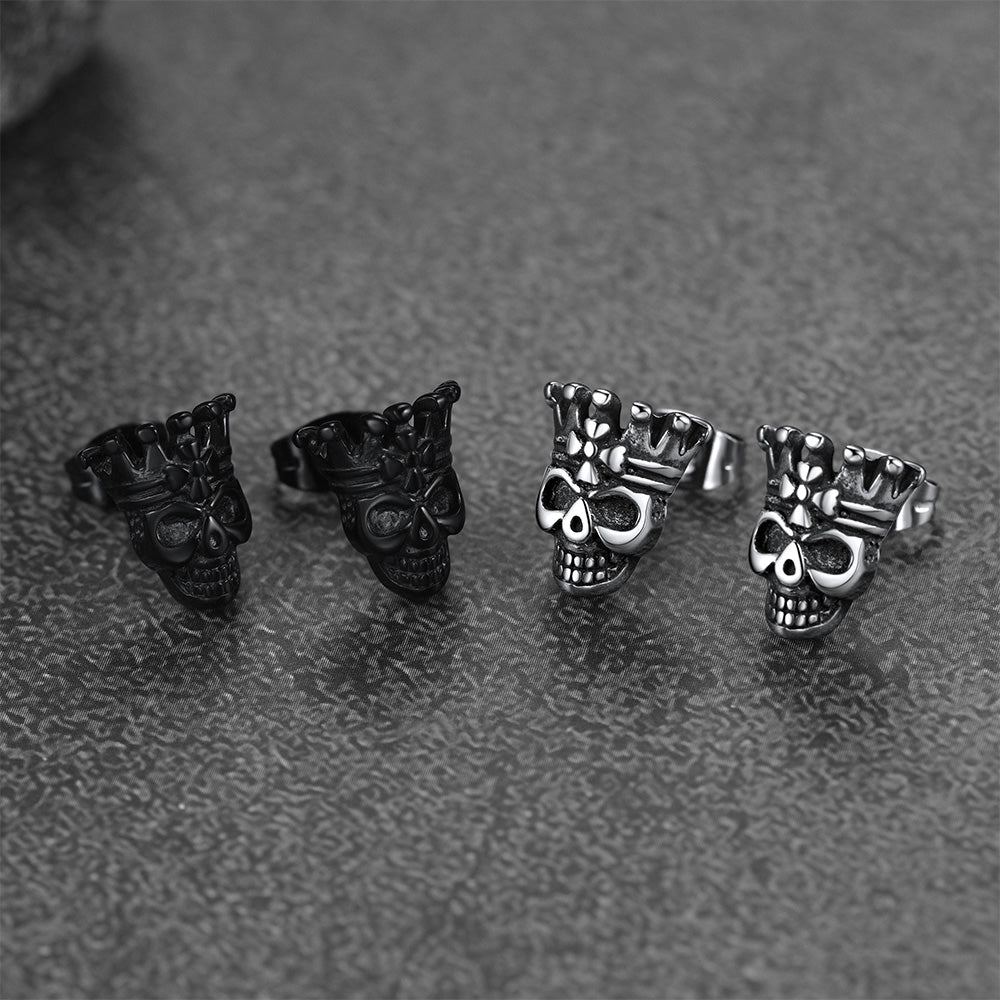 Punk Crown Skull Stud Earrings for Halloween Gift