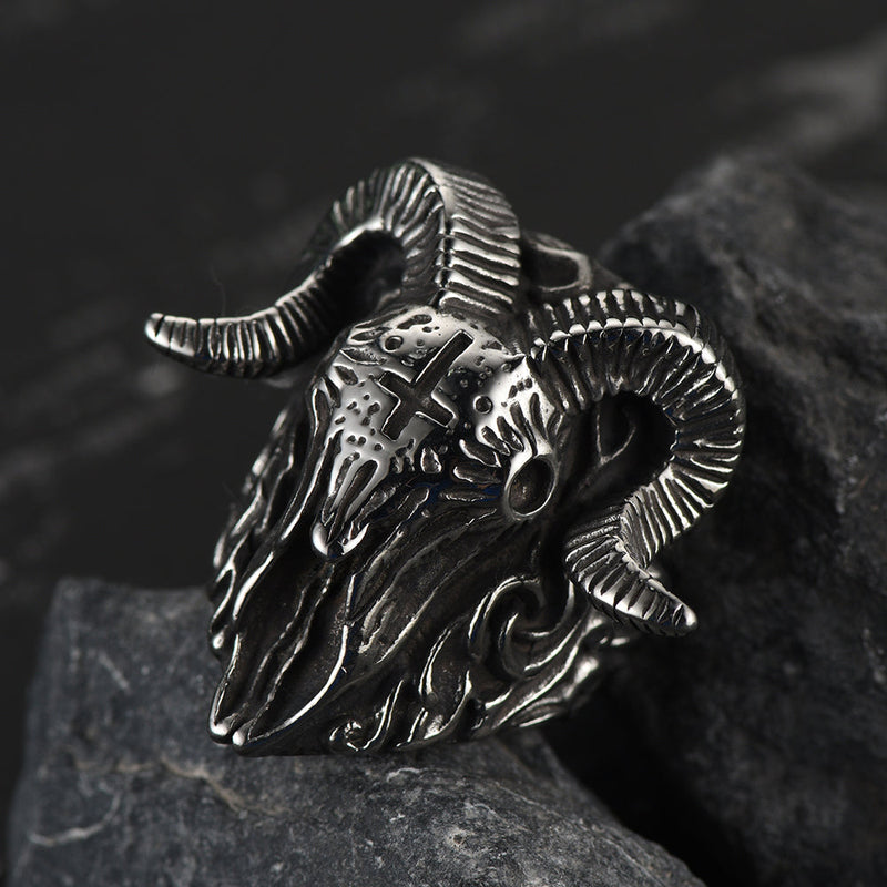 Faithheart Stainless Steel Satan Baphomet Goat Ring for