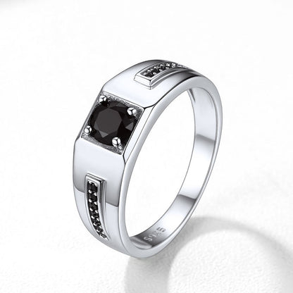 Black Onyx Ring Diamond Ring in Sterling Silver