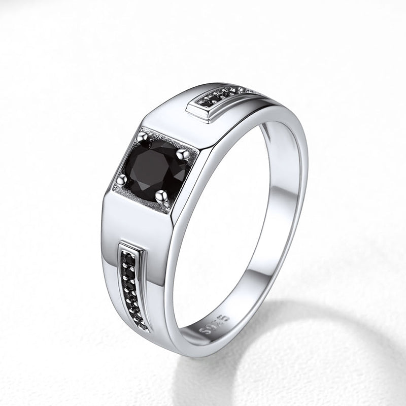 Black Onyx Ring Diamond Ring in Sterling Silver