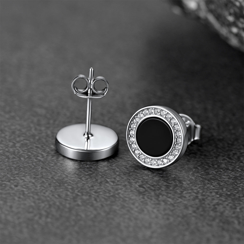 Black Onyx Diamond Stud Earrings for Sterling Silver
