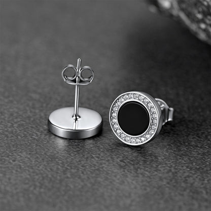 Black Onyx Diamond Stud Earrings for Sterling Silver