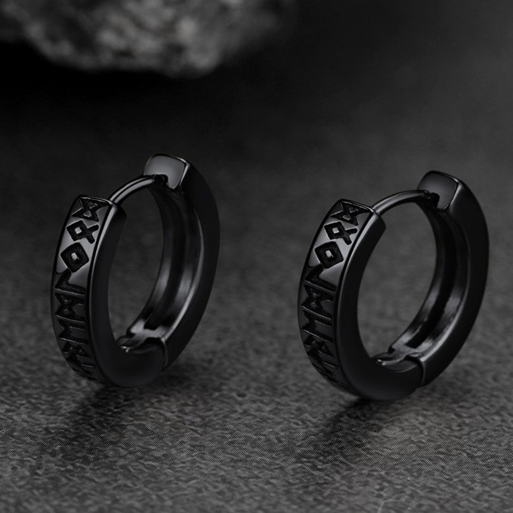 Norse Viking Runes Hoop Huggie Earrings for