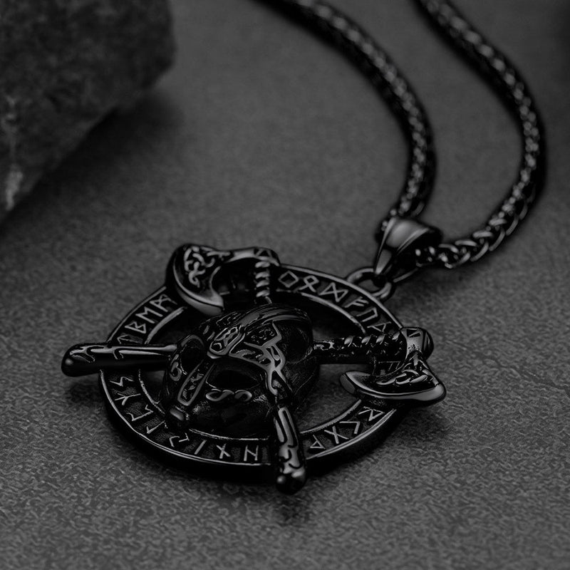 Flash Viking Axe Helmet Pendant Necklace for With Runes