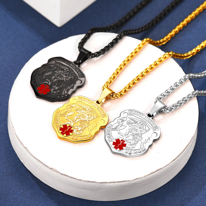 Engraved St. Michael Medical Alert Id Necklace for