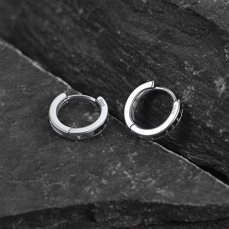 Flash Sterling Silver Black Onyx Huggie Hoop Earrings for