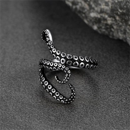 Biker Punk Three Octopus Tentacle Ring for