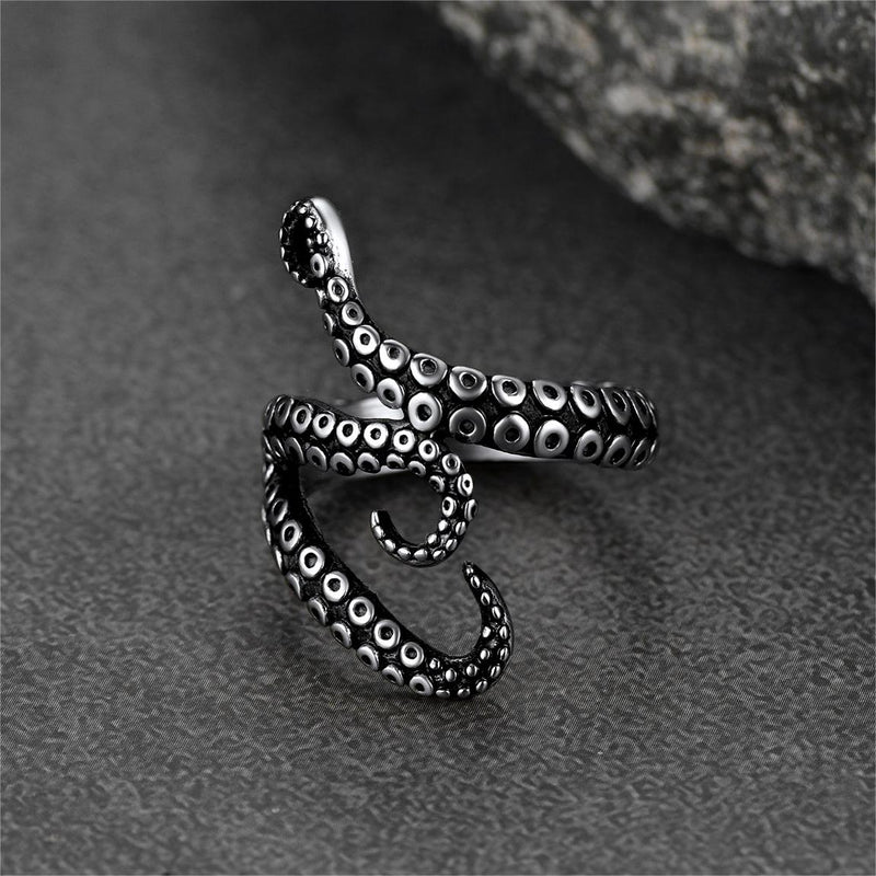 Biker Punk Three Octopus Tentacle Ring for