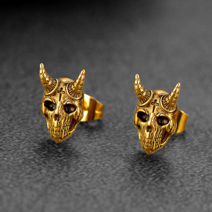 Satanic Goat Skull Stud Earrings for