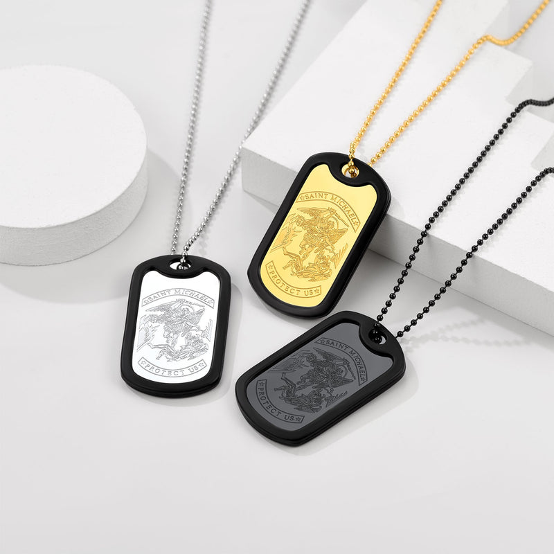 Engraved Military Saint Michael Necklace Dog Tag for