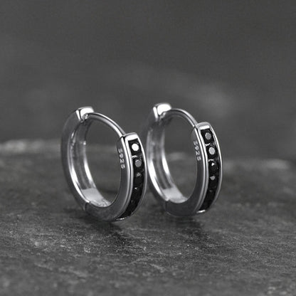 Sterling Silver Black Onyx Huggie Hoop Earrings for