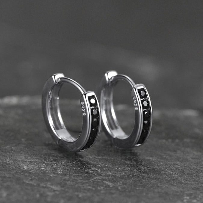 Sterling Silver Black Onyx Huggie Hoop Earrings for