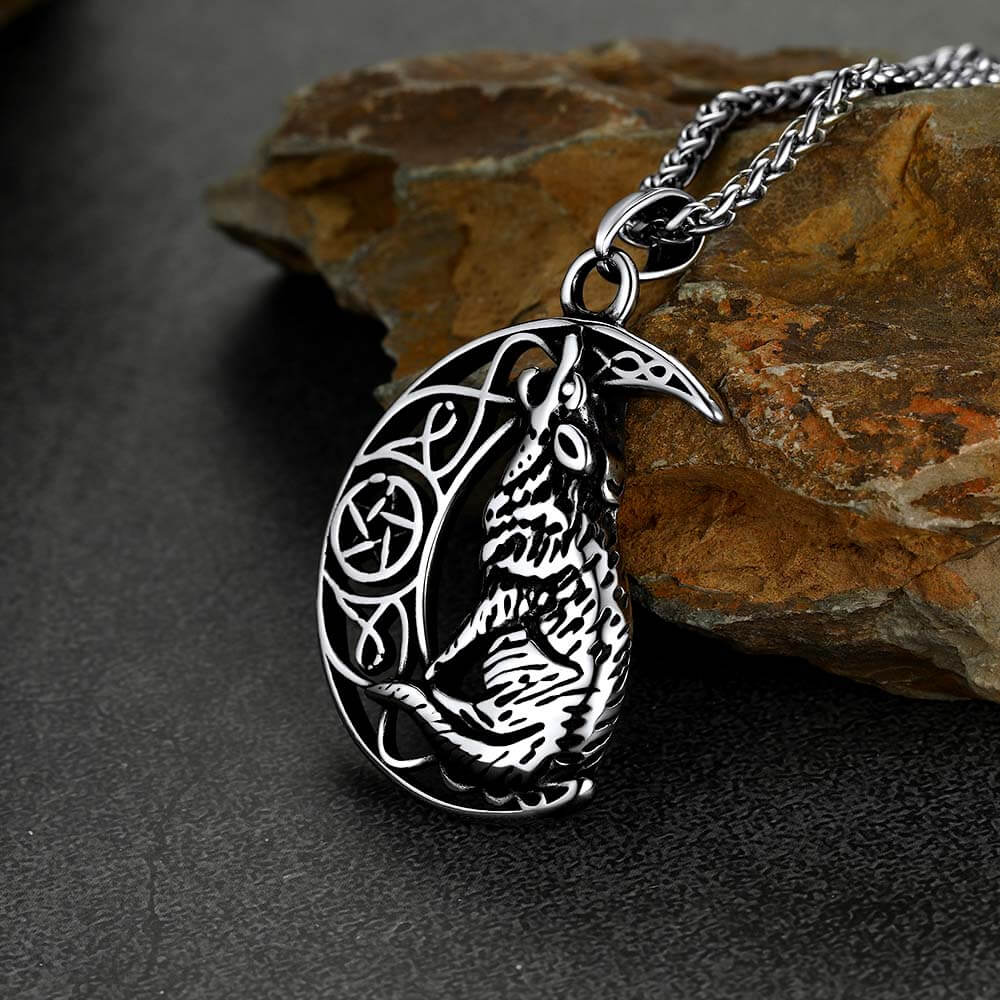 Viking Celtic Crescent Moon Wolf Necklace Jewelry for