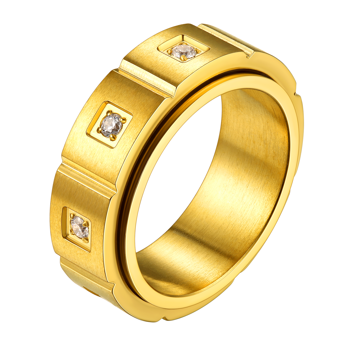 Flash Zircon Rotatable Fidget Ring for Anxiety Stainless Steel