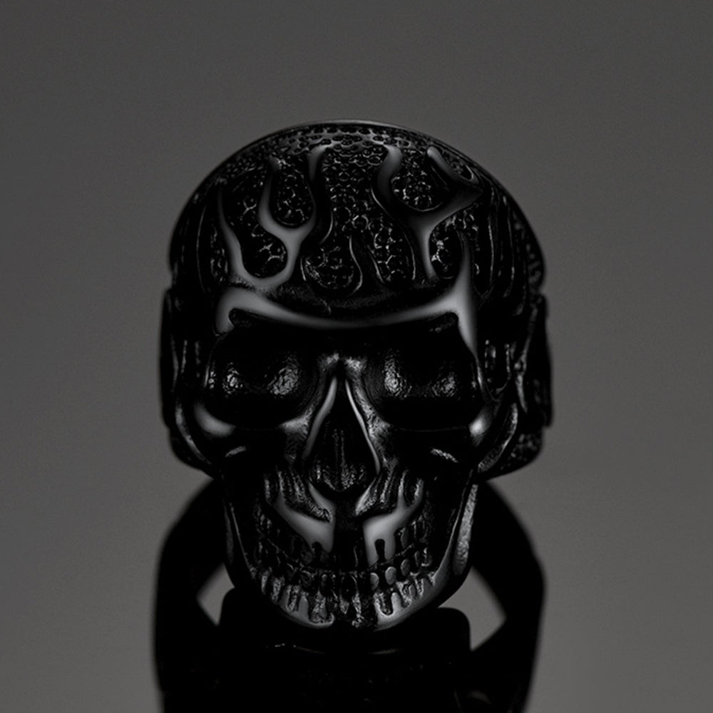 Gothic Fire Flaming Skull Stainless Steel Ring for