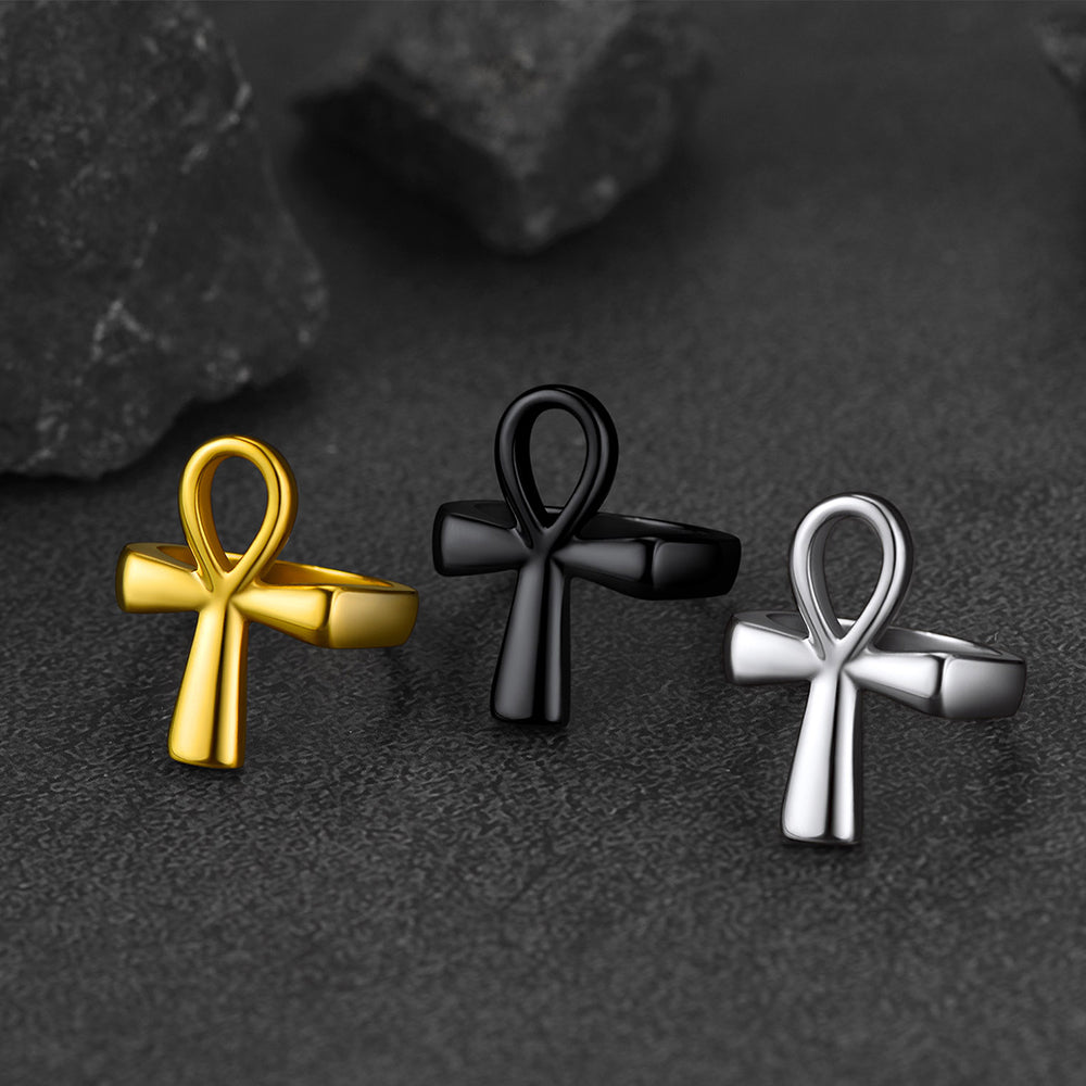 Egyptian Coptic Ankh Cross Stainless Steel Ring for