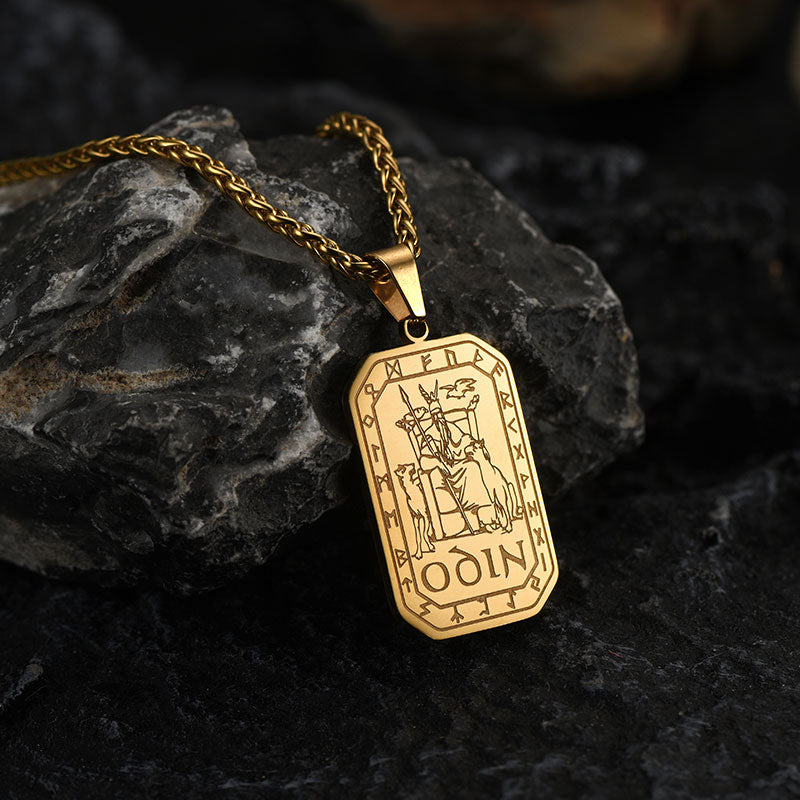 Viking Rune Odin Dog Tag Pendant Necklace for